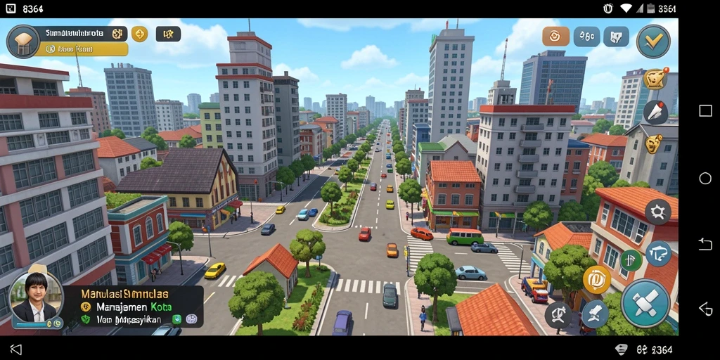 Gambaran menawan gameplay game simulasi 8364 dengan berbagai bangunan.