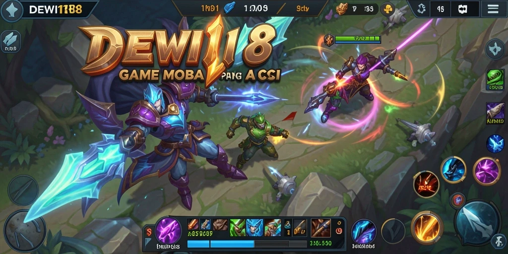 Tampilan seru dari gameplay MOBA di DEWI188.
