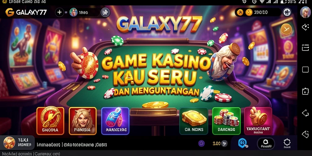 Tampilan screenshot utama GALAXY77 yang menampilkan gameplay Kasino yang menarik.