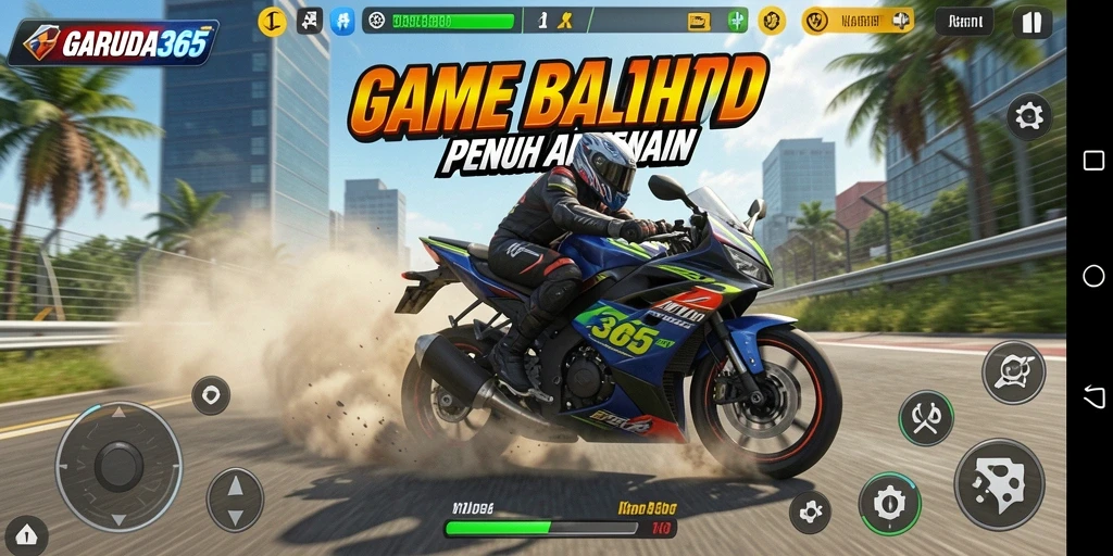 Tampilan gameplay garuda365 dengan aksi balapan motor yang seru.