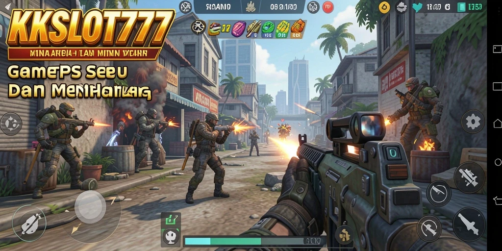 Screenshot gameplay seru dari KKSLOT777 yang menunjukkan aksi tembak-menembak.