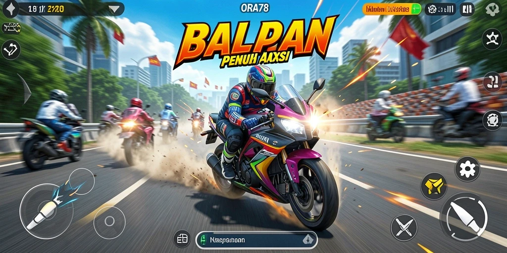 Tampilan balapan motor yang mendebarkan dalam ORA78.
