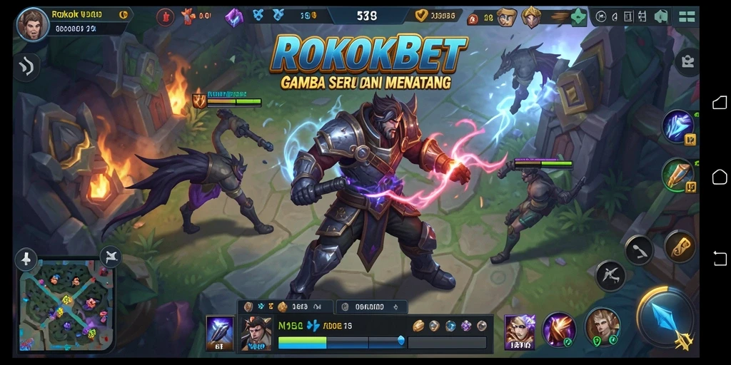 Tangkapan layar ROKOKBET menampilkan pertarungan epik di arena MOBA.